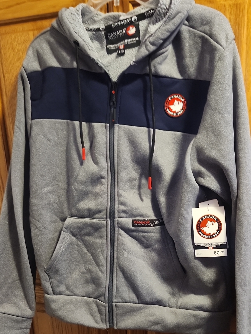 Grey and Navy Full-Zip Hooded Jacket By Canada Weathergear NWT